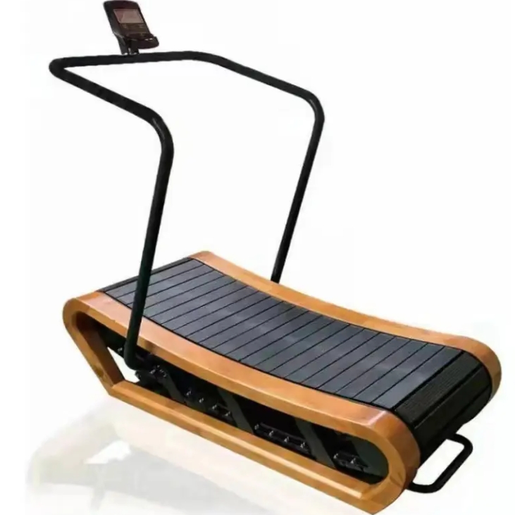 Unassisted Professional Gym Fitness Home Non-Motorized Self-Propelled Curved Wooden Treadmill Machine