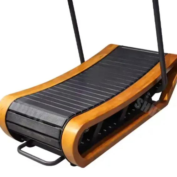 Unassisted Professional Gym Fitness Home Non-Motorized Self-Propelled Curved Wooden Treadmill Machine - 3